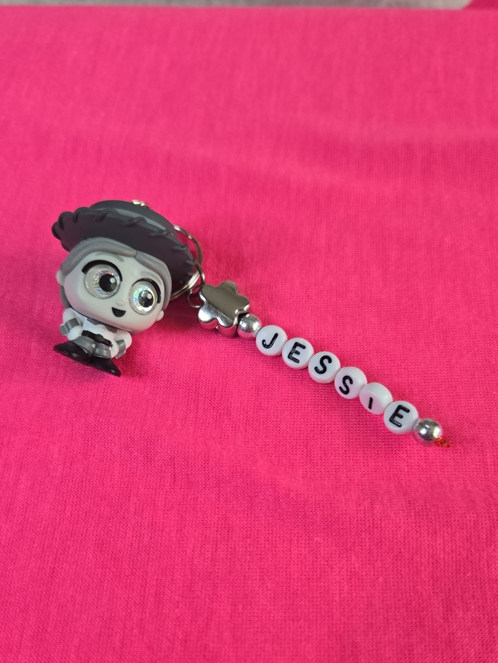 Personalized Handmad Jessie Keychain Charm for Kids - Pink Beaded Name Accessory